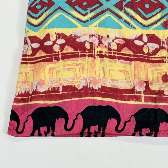 Chico's Rainbow Elephant Safari Button Front Shirt Top Women's Sz 1 Medium 8 - Picture 3 of 6
